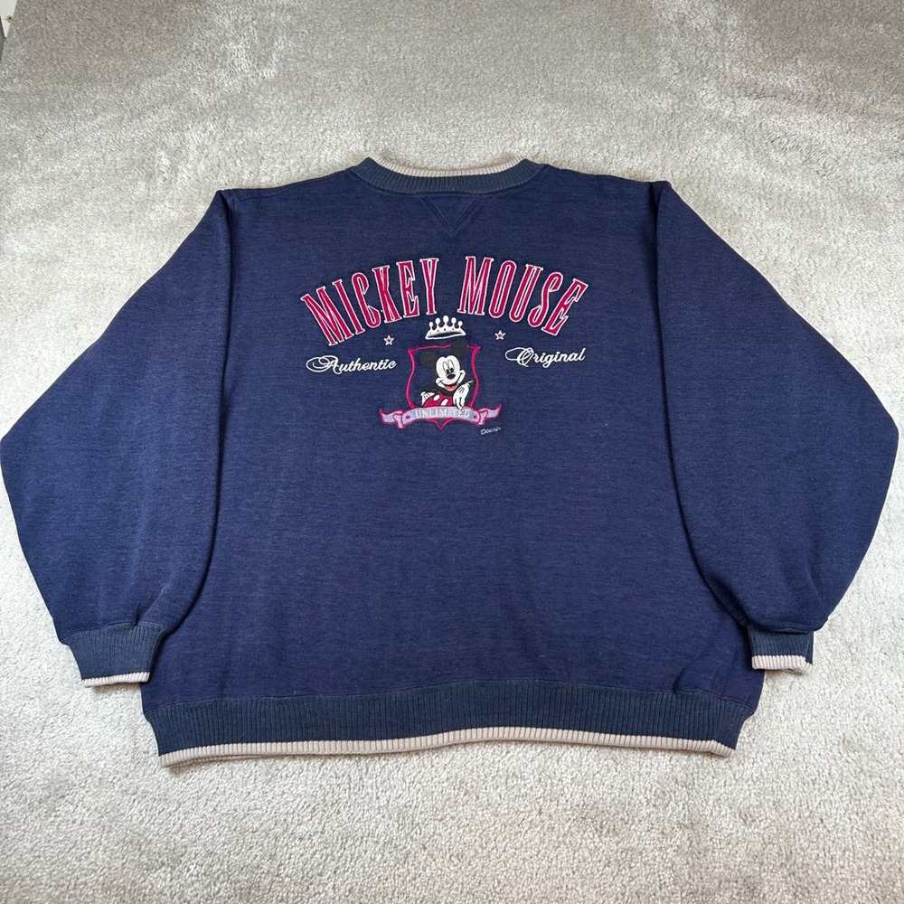 Vintage Mickey Unlimited Sweatshirt Mens XL Navy Blue Embroidered Velva Sheen